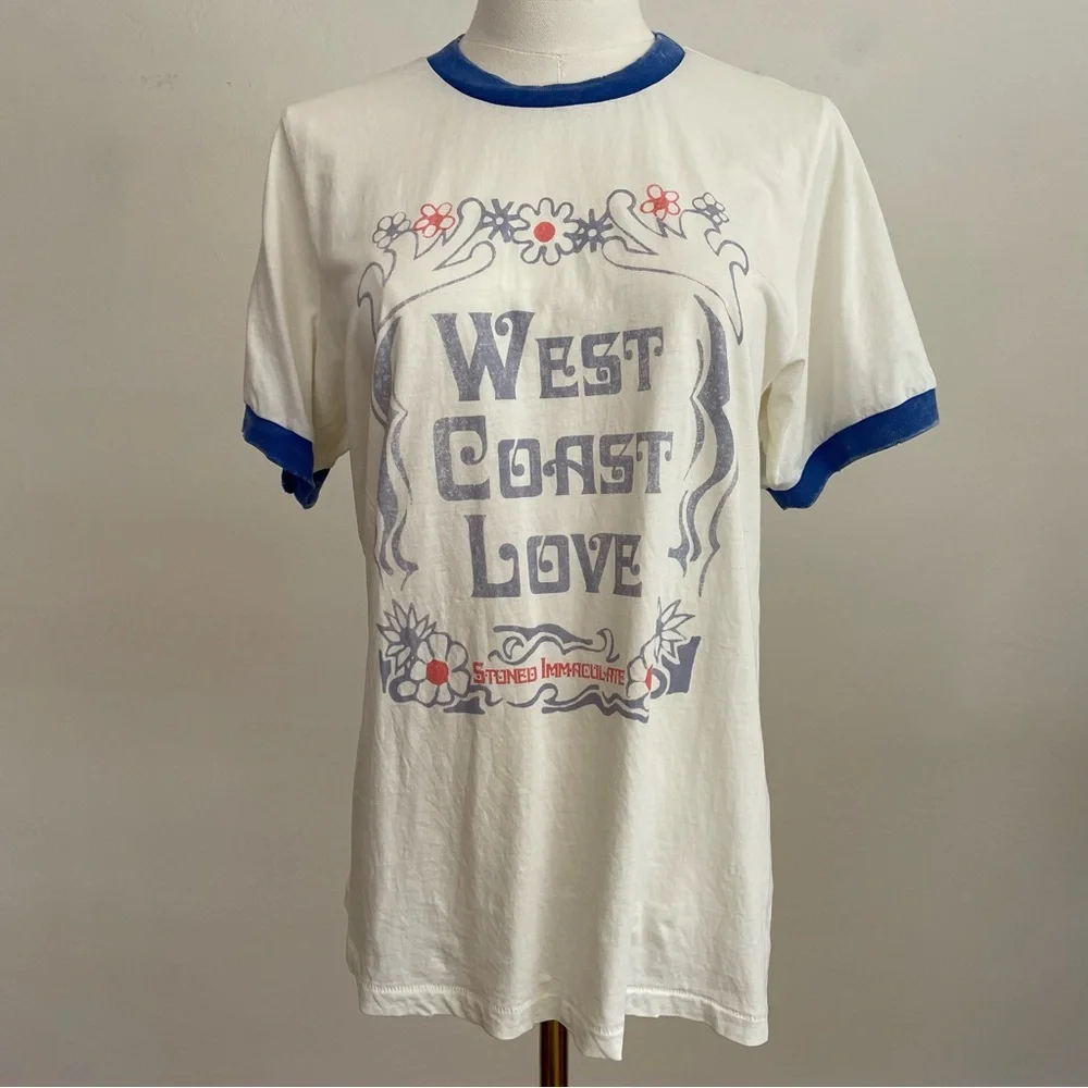 NWOT Stoned Immaculate West Coast Love Ringer Tee - White and Blue Large Cotton - Picture 3 of 8